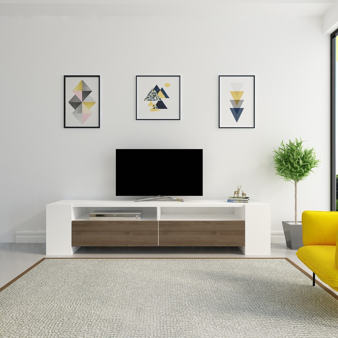 Comoda TV, Zena Home, Sosruko, 155 x 35 x 35 cm, pal melaminat, alb/nuc - imagine 5